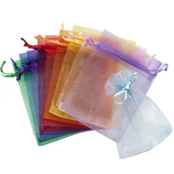 Organzapåsar presentpåsar av organza 10-pack, transparent färgmix 9×11,5 cm
