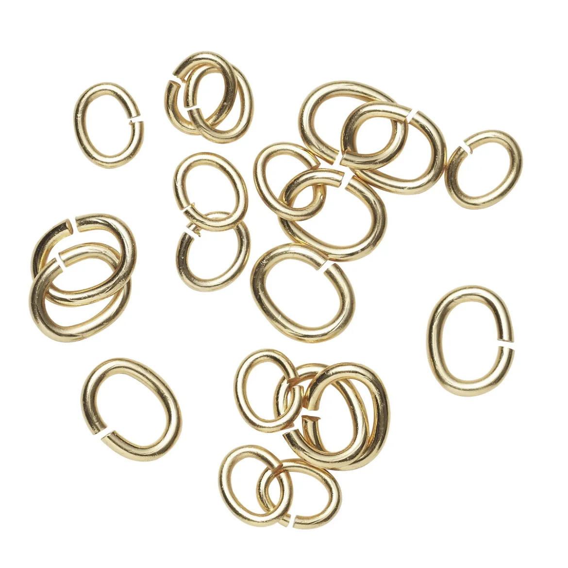 Ovala ringöglor mix 20-pack guldfärg – 3×4 mm & 5×6 mm, 10 av varje