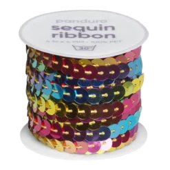 Paljettband rainbow, 4 m snöre med massor av paljetter som är Ø6 mm