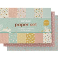 Pappersset med designark 16,5×11,5 cm, vårtema & vårfärger, 24 ark, 230 g/m²
