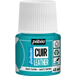 Pebeo Cuir Leather 45 ml läderfärg, färgar även PU läder – Turkos, matt satin-finish