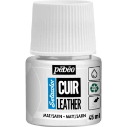 Pebeo Cuir Leather 45 ml läderfärg, färgar även PU läder – Vit, matt satin-finish