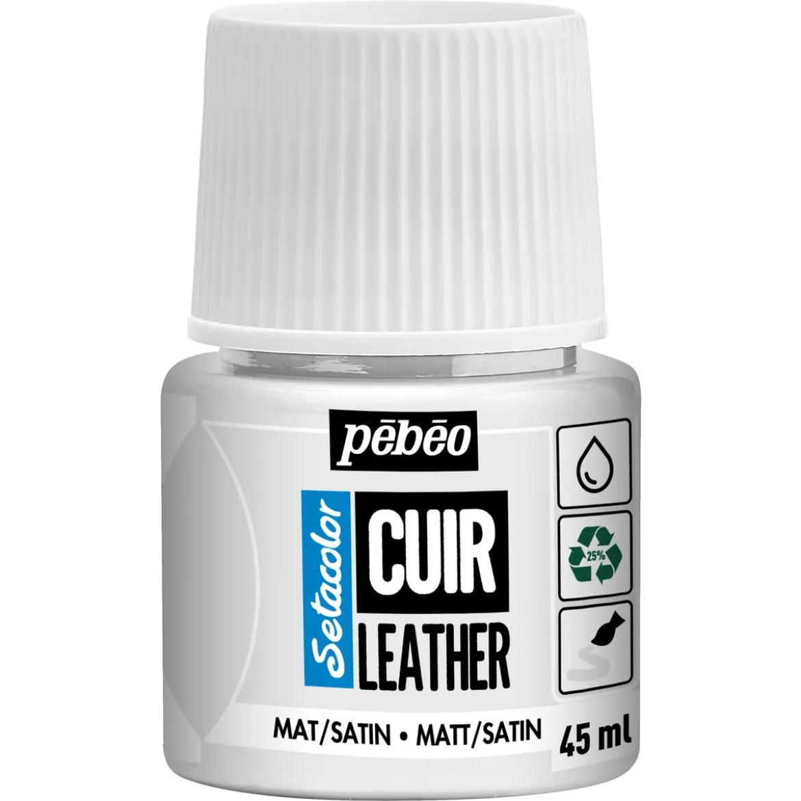 Pebeo Cuir Leather 45 ml läderfärg, färgar även PU läder – Vit, matt satin-finish
