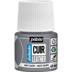 Pebeo Cuir Leather 45 ml läderfärg, färgar även PU läder – Grå, matt satin-finish