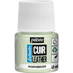 Pebeo Cuir Leather 45 ml läderfärg, färgar även PU läder – Fosforescerande, lätt självlysande