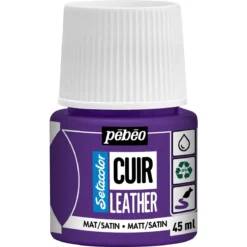 Pebeo Cuir Leather 45 ml läderfärg, färgar även PU läder – Lila, matt satin-finish