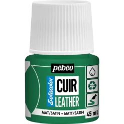 Pebeo Cuir Leather 45 ml läderfärg, färgar även PU läder – Grön, matt satin-finish