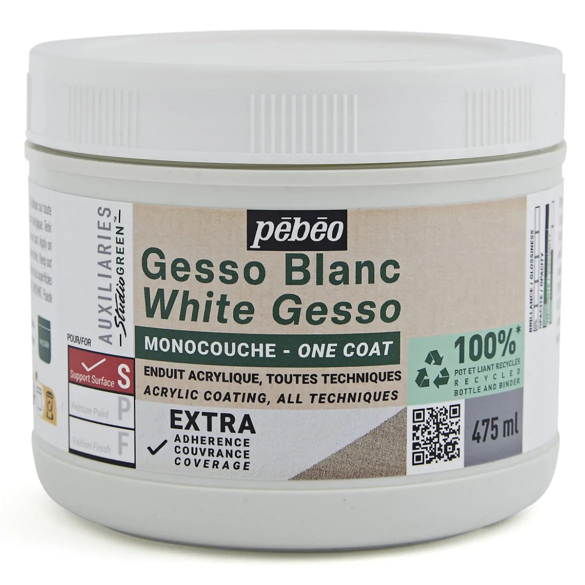 Pebeo Gesso white 475 ml – vit gesso för grundmålning / grundering