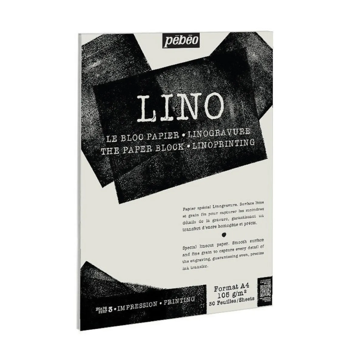 Pebeo Lino Paper Block A4 (210×297 mm), papper för linoleumtryck, 30 ark, 105 g/m²