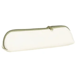 Pennskrin av mjukt fuskläder, beige & grönt. Längd 20,5 cm, Ø5 cm