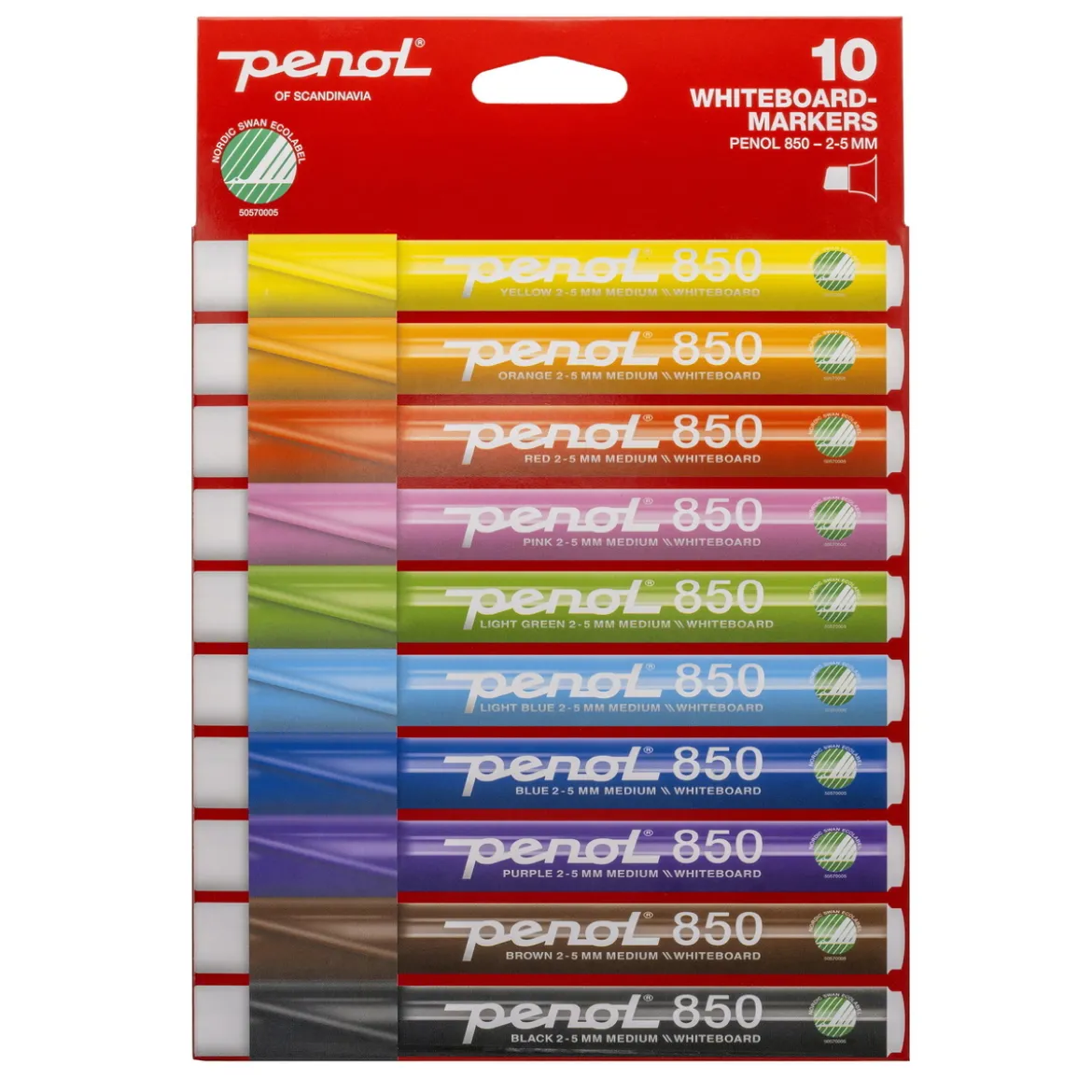 Penol 850 Whiteboard Markers Bright, 10-pack med snedskuren spets 2–5 mm