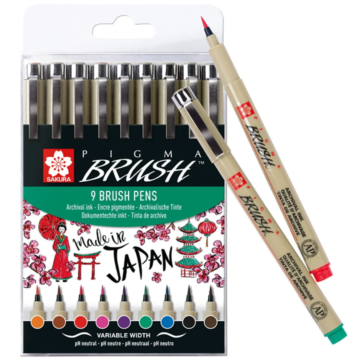 Pigma Brush Pen färgmix 9-pack