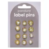 Pins, badges, 12 st. härligt guldiga & gnistrande små mini-broscher Ø10-12 mm