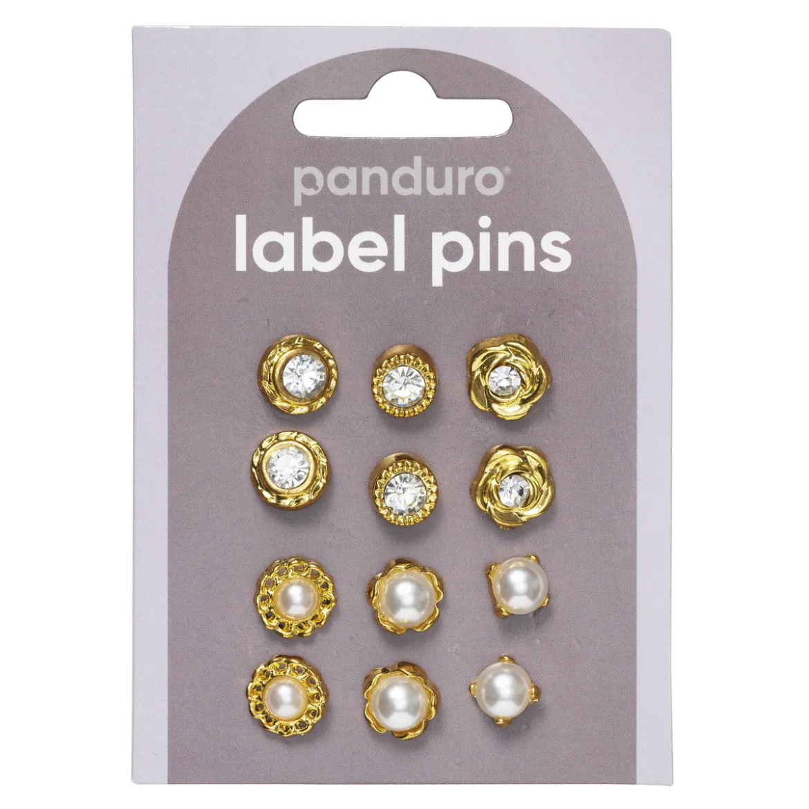 Pins, badges, 12 st. härligt guldiga & gnistrande små mini-broscher Ø10-12 mm