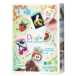 Pixelhobby Box Frukter – 5 nyckelringar à 30×40 mm, 18 pixelplattor och mönsterhäfte