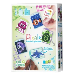 Pixelhobby Box Havets djur – 5 nyckelringar à 30×40 mm, 18 pixelplattor och mönsterhäfte