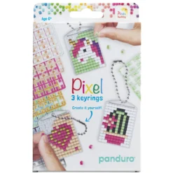 Pixelhobby Kit Cute – 3 nyckelringar à 30×40 mm, 8 pixelplattor och mönsterhäfte