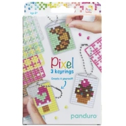Pixelhobby Kit Sweet – 3 nyckelringar à 30×40 mm, 8 pixelplattor och mönsterhäfte