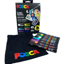 Posca Bag Kit PC-5M, 8 pennor + svart tygpåse för förvaring