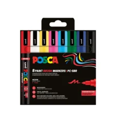 Posca Brush PC-5BR Basic 8-pack, pennor med halvhård penselspets, 1–4 mm linjebredd