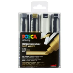 Posca PC-8K 4-pack – silver / guld / svart / vit