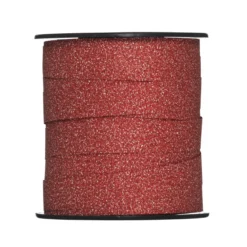 Presentband 25 meter på rulle, 1 cm brett – glitter röd