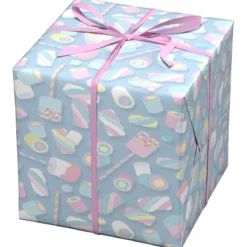 Presentpapper på rulle 10 m × 57 cm – lekfullt med marshmallows & skumgodis!