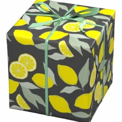 Presentpapper på rulle 10 m × 57 cm – mörkgrått papper med olika citroner