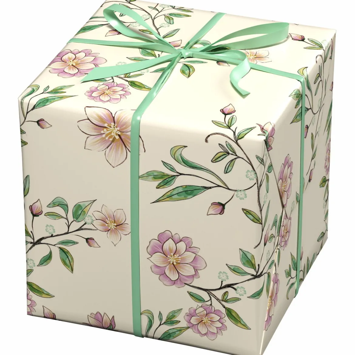 Presentpapper på rulle 10 m × 57 cm – offwhite papper med vintageblommor