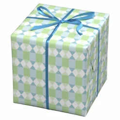 Presentpapper på rulle 10 m × 57 cm – retroinspirerat mönster i blått & grönt