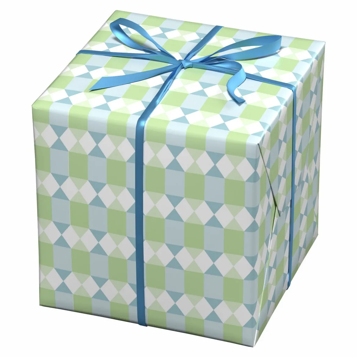 Presentpapper på rulle 10 m × 57 cm – retroinspirerat mönster i blått & grönt