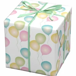 Presentpapper på rulle 10 m × 57 cm – vitt papper med ballonger i pastellfärger