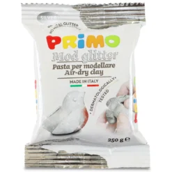 Primo lufttorkande lera med glitter, silver 250 g