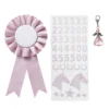Prisrosett till käpphäst Ø7 cm & stickers i rosa tema + 1 ängel-charm