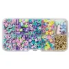 Pärlmix med pastellfärgade heishi-pärlor, 4 nalle-charms + mellandelar