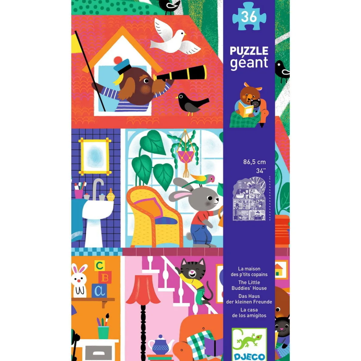 Pussel Little Buddies House, stort barnpussel med 36 stora bitar, 65×86 cm