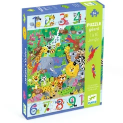 Pussel 1 to 10 Jungle, matematik + barnpussel med 54 bitar, 52×70 cm