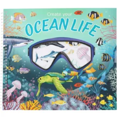 Pysselbok Create your ocean life, massor av fiskar och hav, 24×21 cm, 16 sidor + stickers