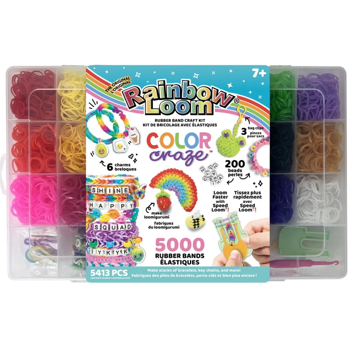 Rainbow Loom Color Craze, 5000 Looms + armbandsverktyg, pärlor, charms