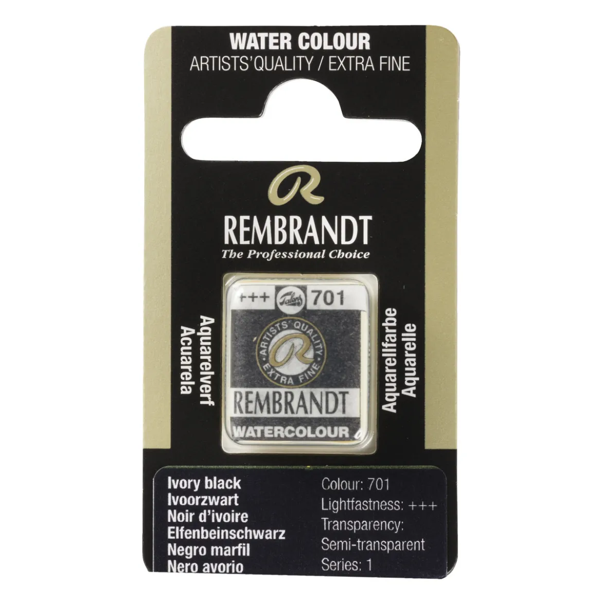Rembrandt akvarellfärg halvkopp – Ivory Black 701