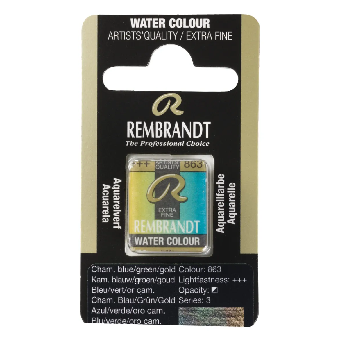 Rembrandt akvarellfärg halvkopp – Chameleon Blue Green Gold 863