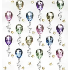 Rhinestone stickers ballonger – 30 ballonger m. snöre (L. 35 mm) och 44 små guldstjärnor