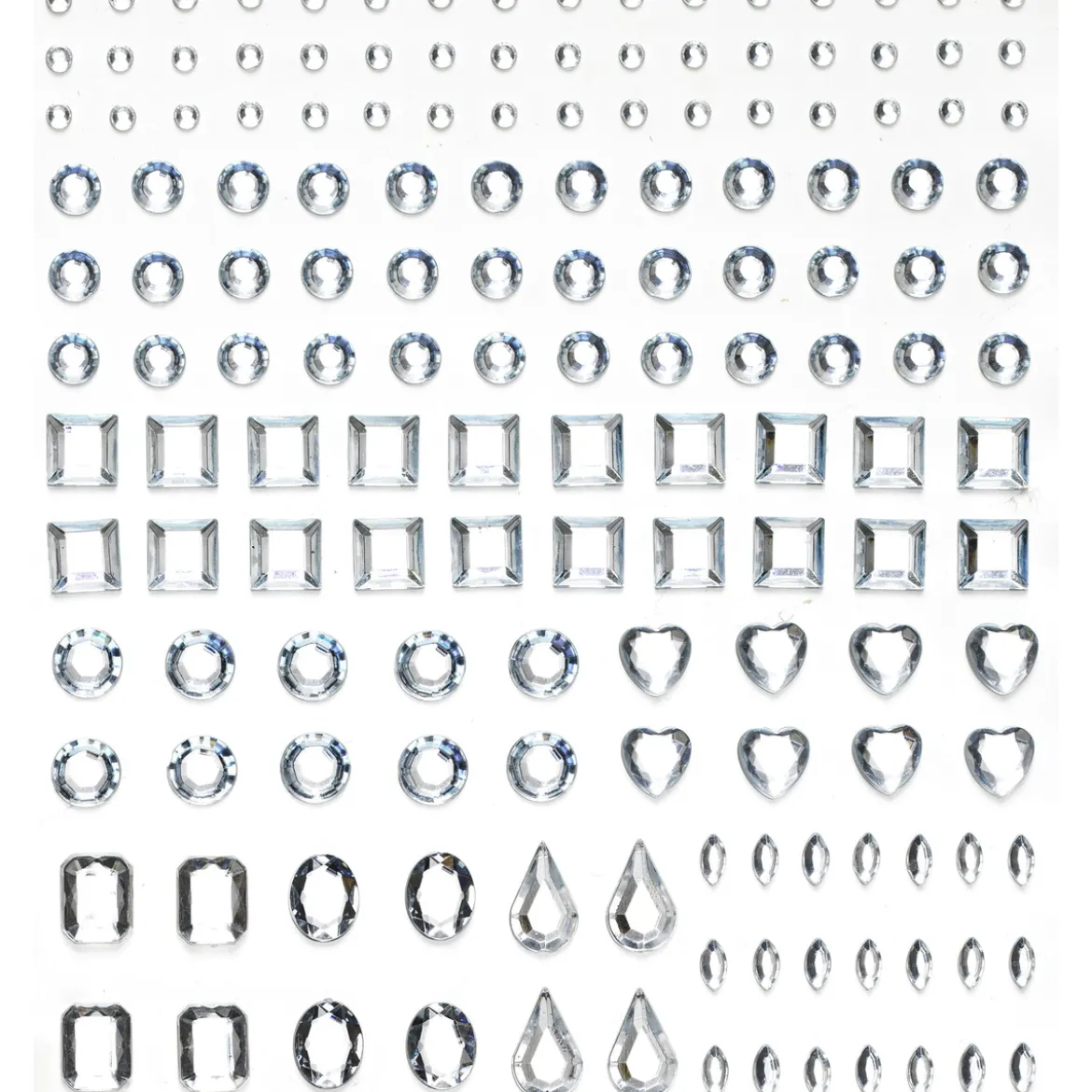 Rhinestone stickers former kristall – 304 olikformade pärlstickers. L. 2–12 mm
