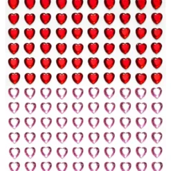 Rhinestone stickers hjärtan – 240 röda och kristalliknande hjärtan. Ø8 mm