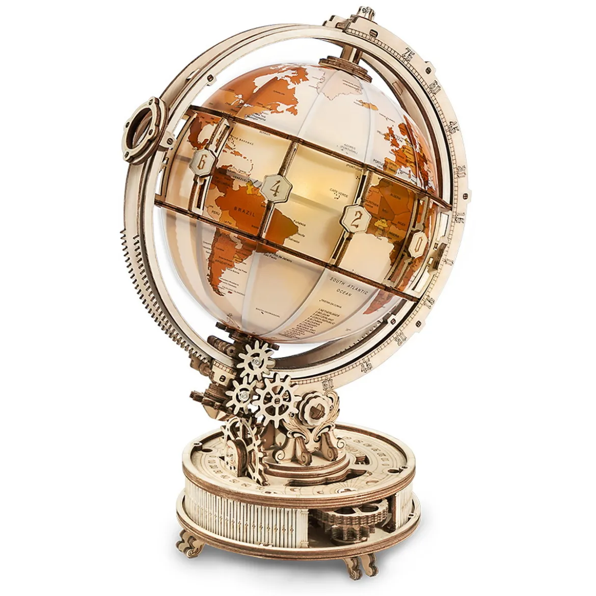 Robotime ROKR Luminous Globe ST003 3D-miniatyr, träpussel jordglob 167×203×293 mm