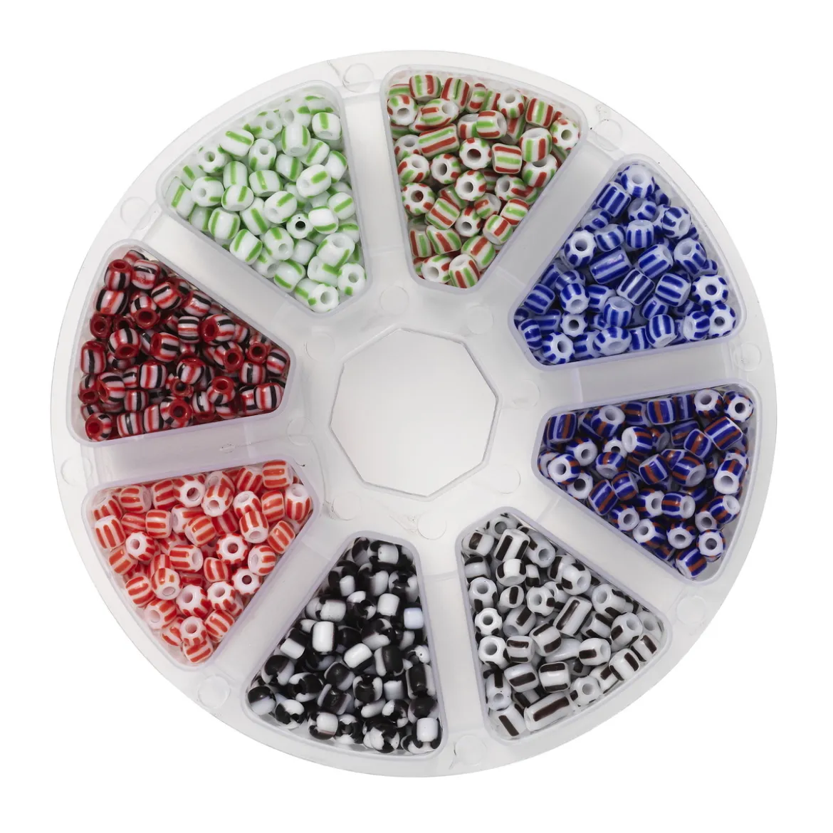 Rocailles 6/0, pärlmix med 120 gram randiga glaspärlor – 8 varianter, Ø3,8–4,3 mm