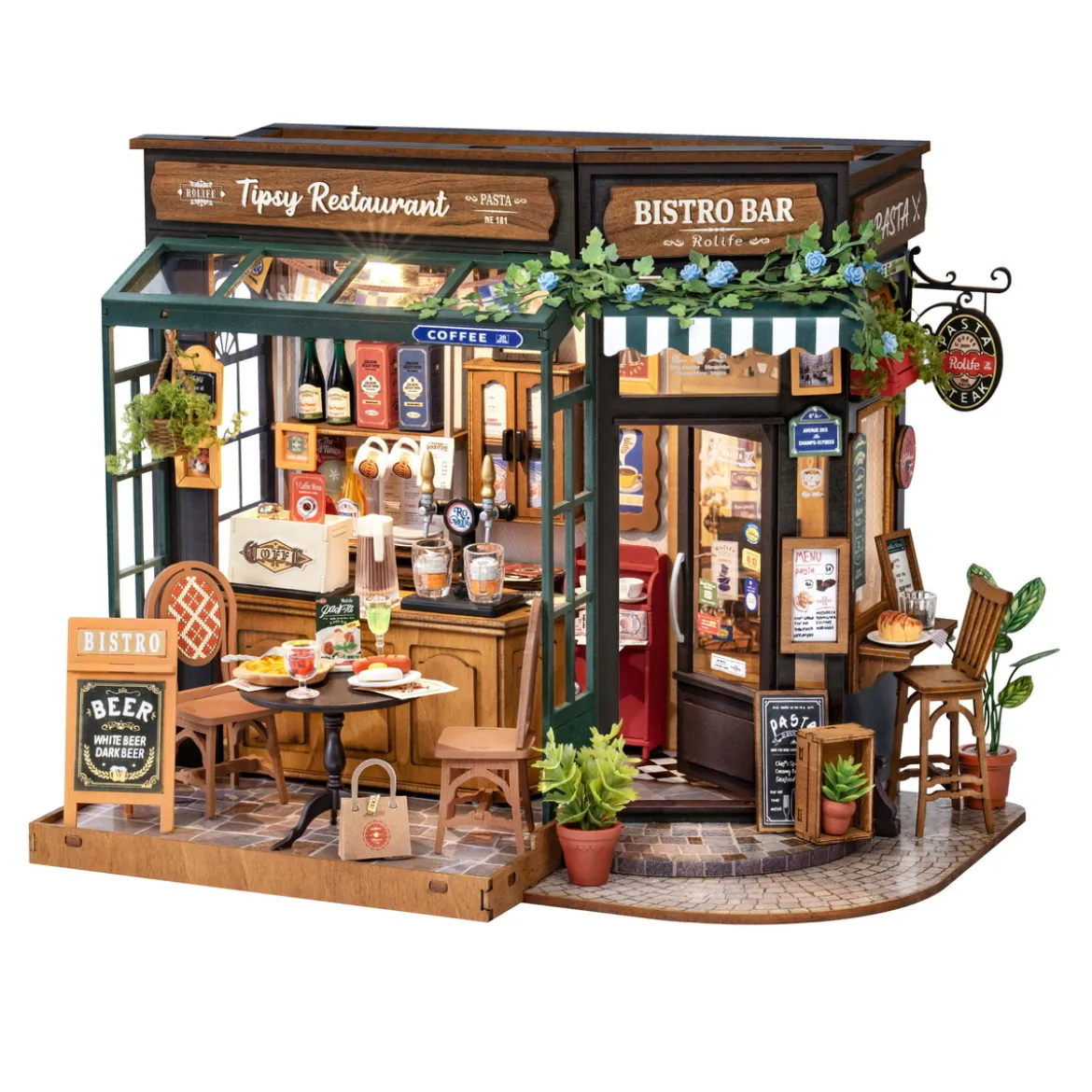 Rolife DIY Tipsy Restaurant miniatyr diorama – DG167, 230×180×182 mm