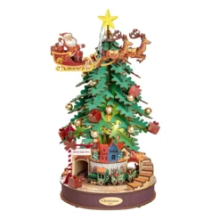 Rolife DIY Wooden 3D-träpussel Julgran med julmusik! AMS01 Ø30 cm, höjd 40 cm