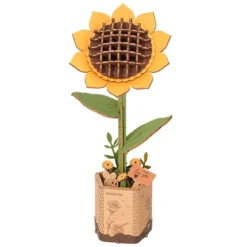 Rolife DIY Wooden Flower 3D-pussel träblomma TW011 Sunflower, 95×85×230 mm