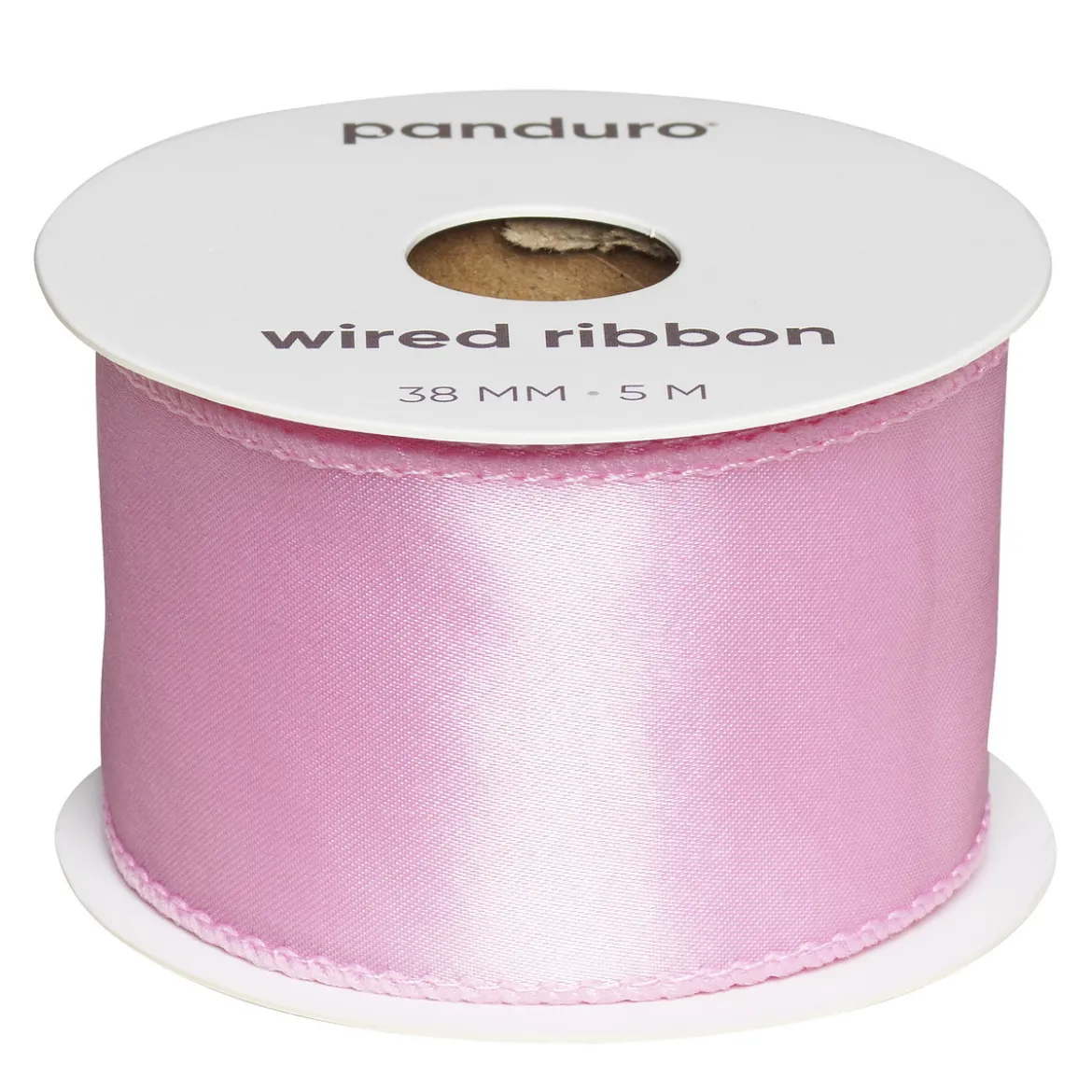 Rosa satinband med stålkant – 38 mm brett och 5 meter långt